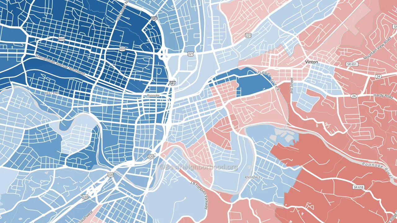 Belmont, Roanoke, VA block-group political-lean map