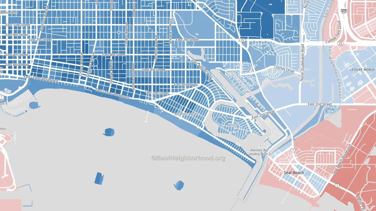 Belmont Shore, Long Beach, CA block-group political-lean map