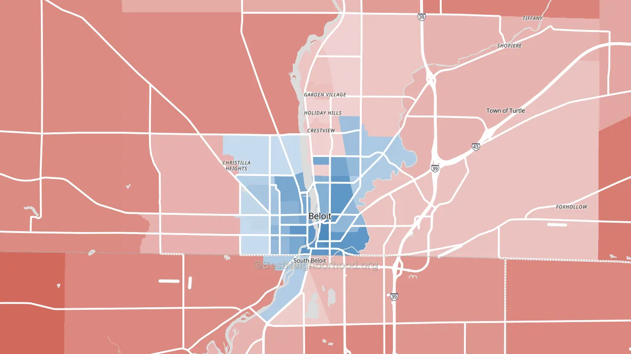 Beloit, WI block-group political-lean map