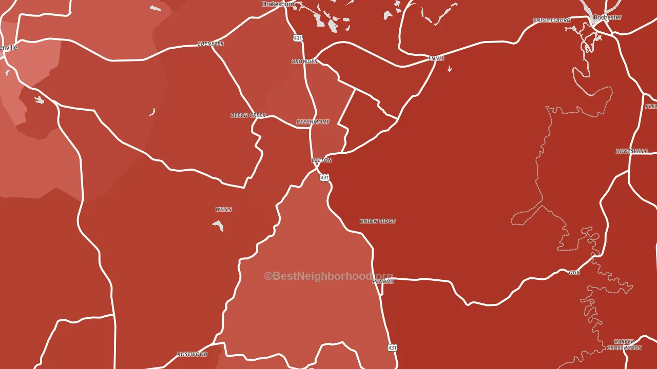 Belton, KY block-group political-lean map