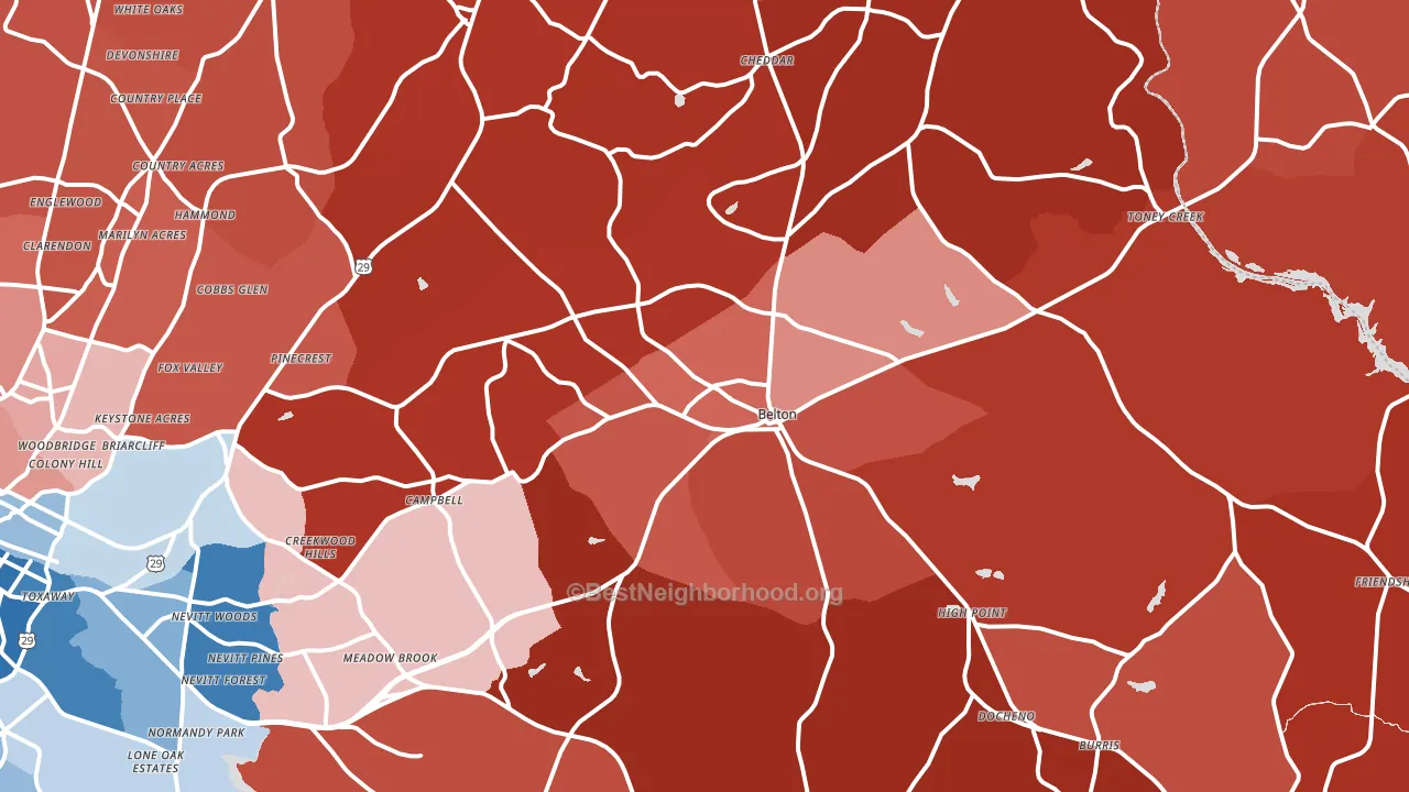 Belton, SC block-group political-lean map