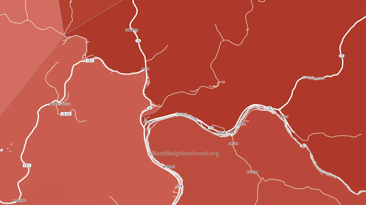 Belva, WV block-group political-lean map