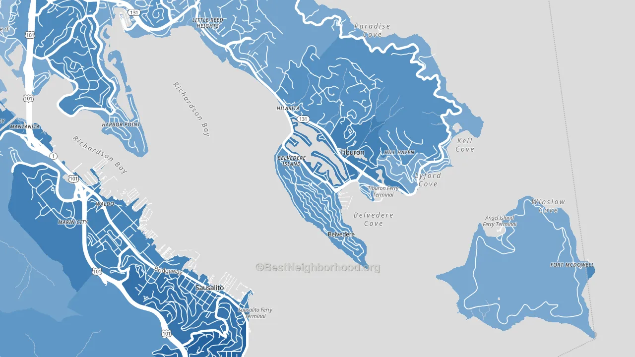Belvedere, CA block-group political-lean map