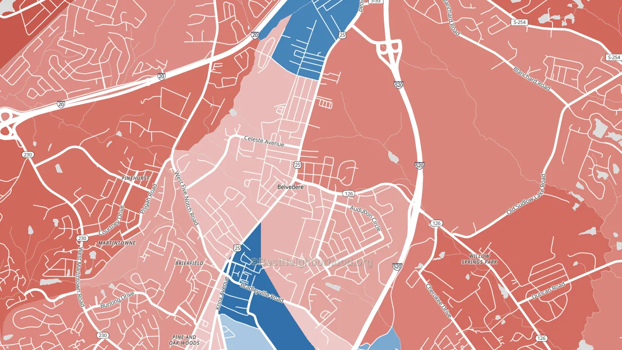Belvedere, SC block-group political-lean map