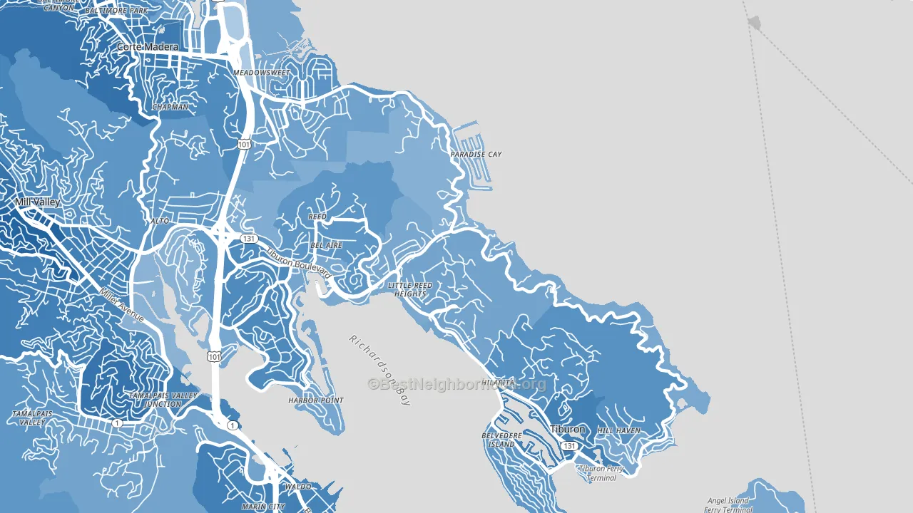 Belvedere-Tiburon, CA block-group political-lean map