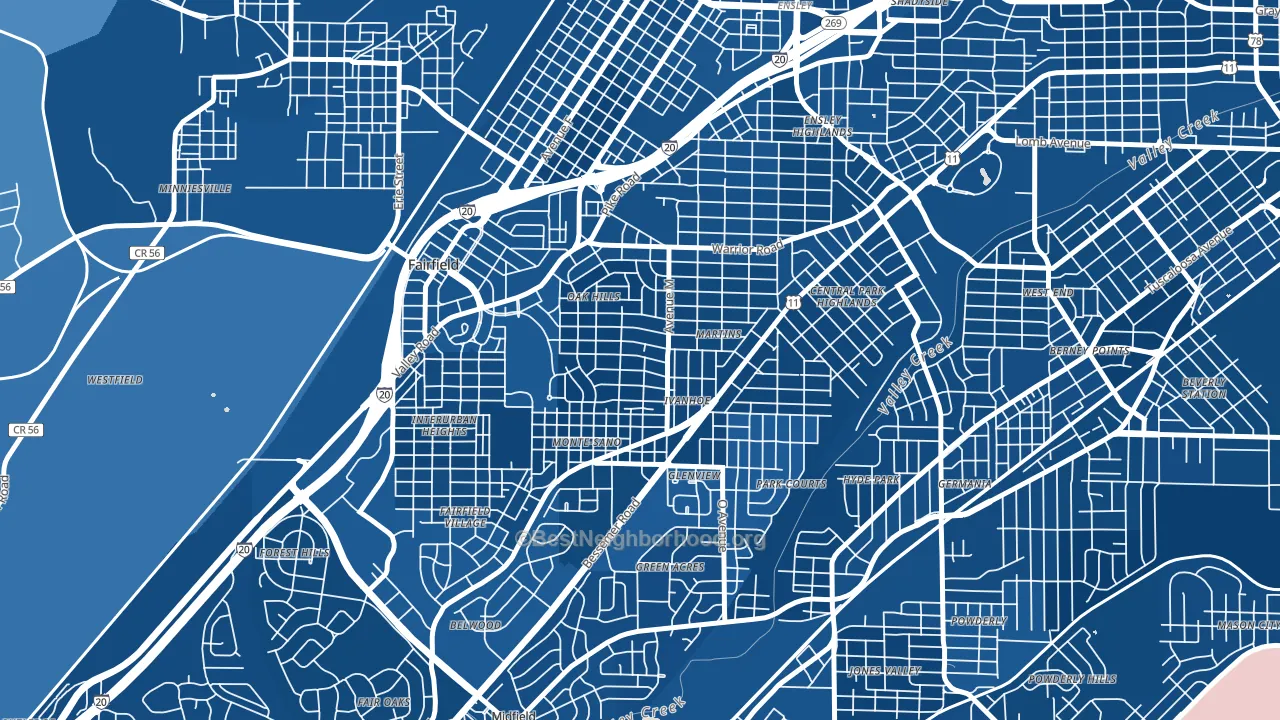 Belview Heights, Birmingham, AL block-group political-lean map