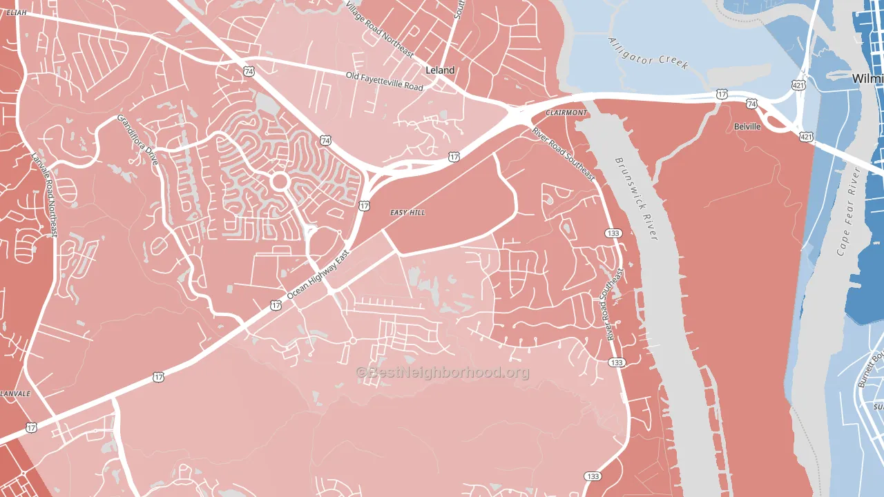 Belville, NC block-group political-lean map
