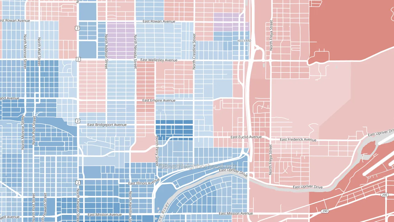 Bemiss, Spokane, WA block-group political-lean map