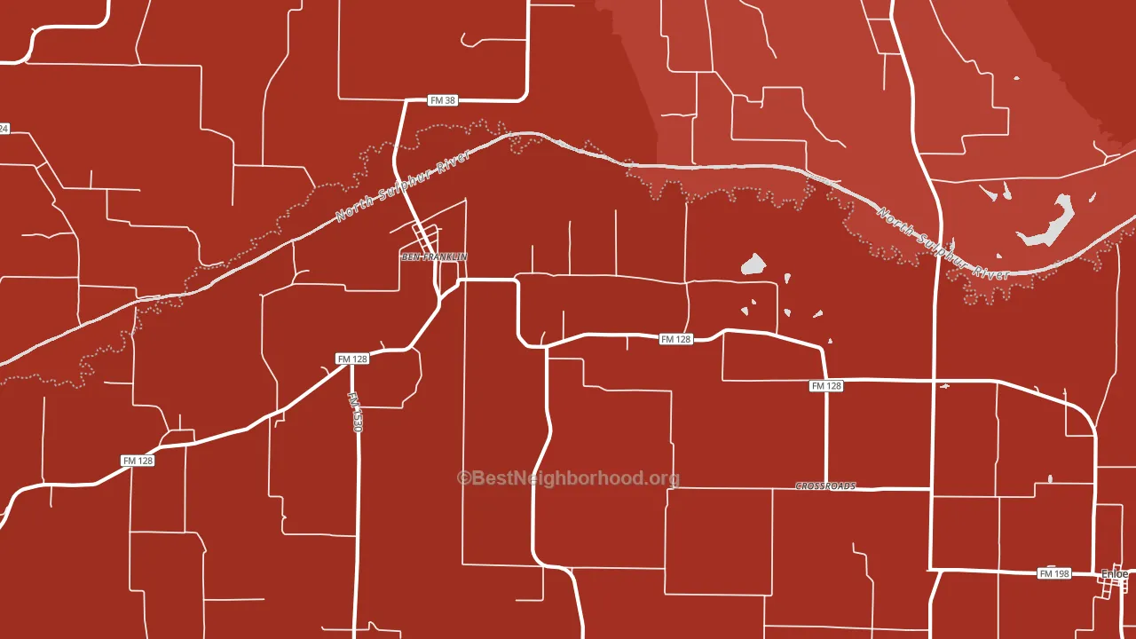 Ben Franklin, TX block-group political-lean map