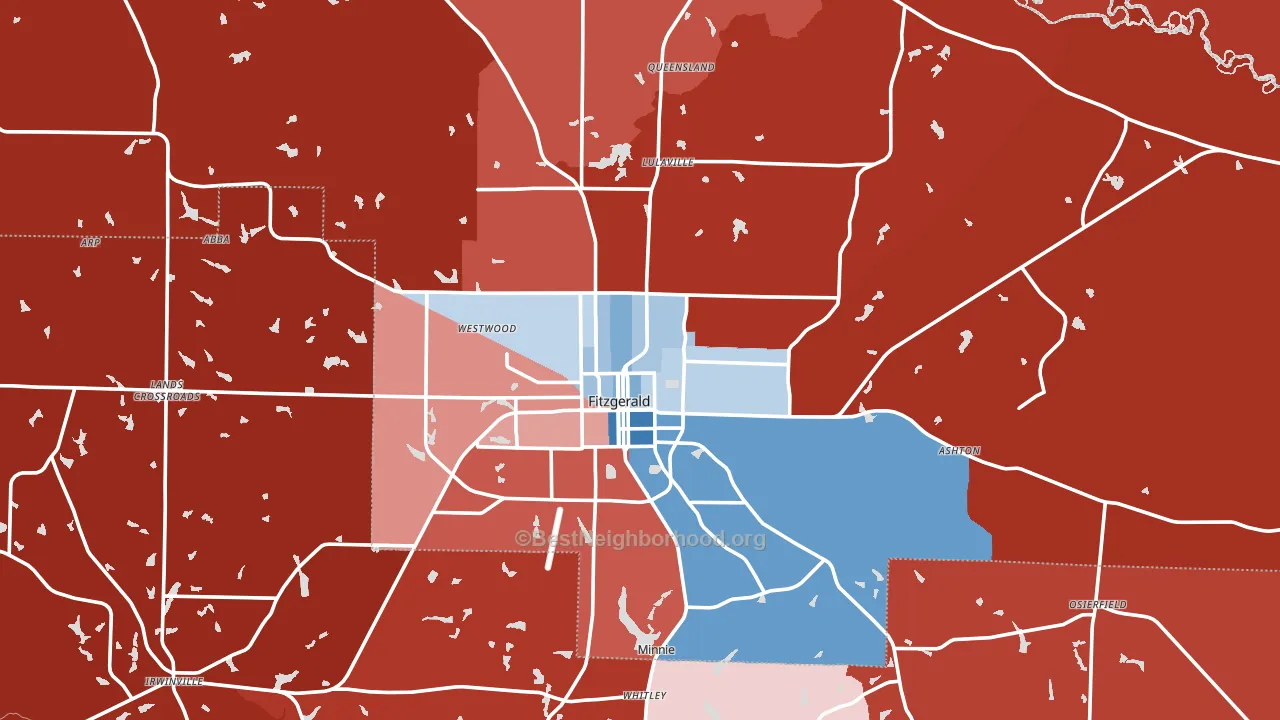 Ben Hill County, GA block-group political-lean map
