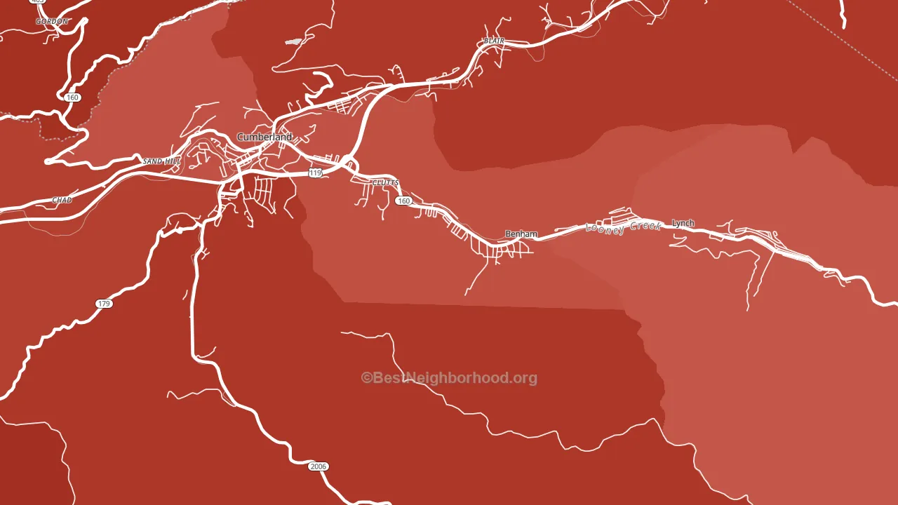 Benham, KY block-group political-lean map
