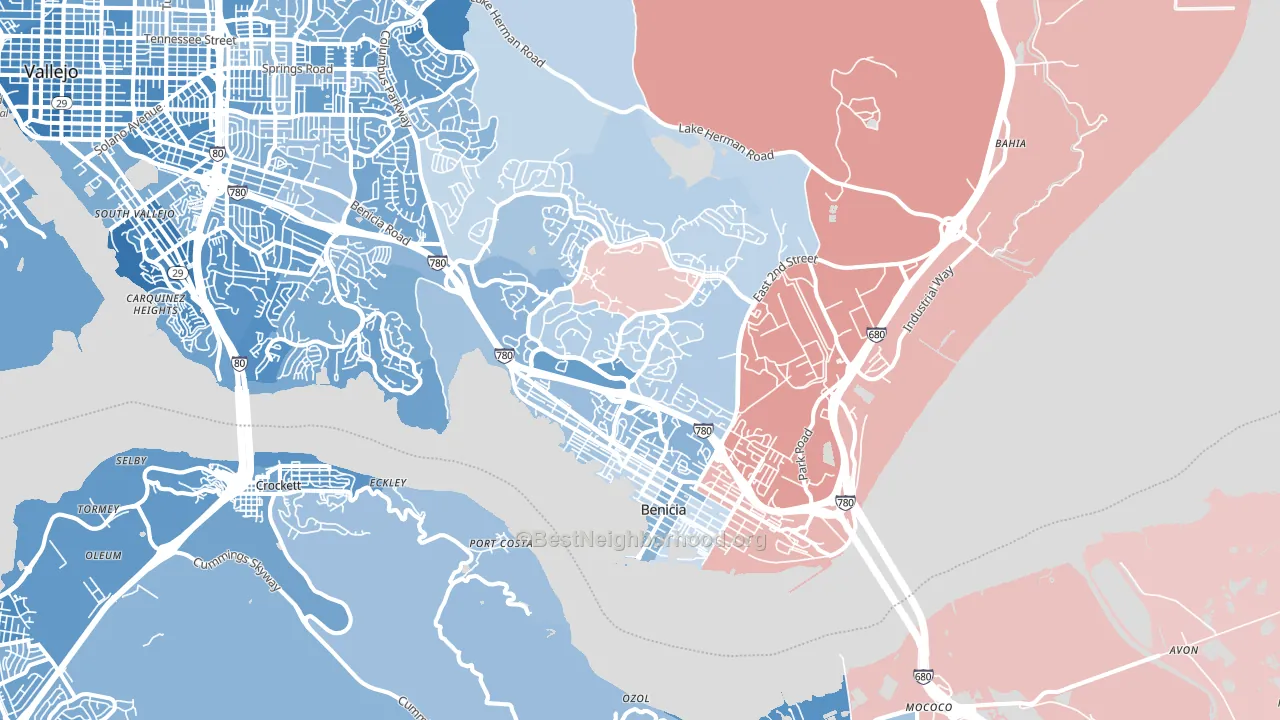 Benicia, CA block-group political-lean map