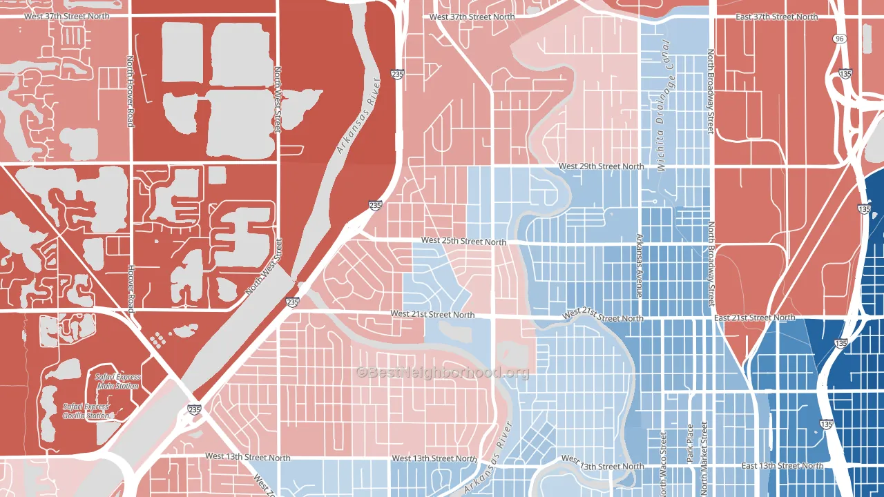 Benjamin Hills, Wichita, KS block-group political-lean map