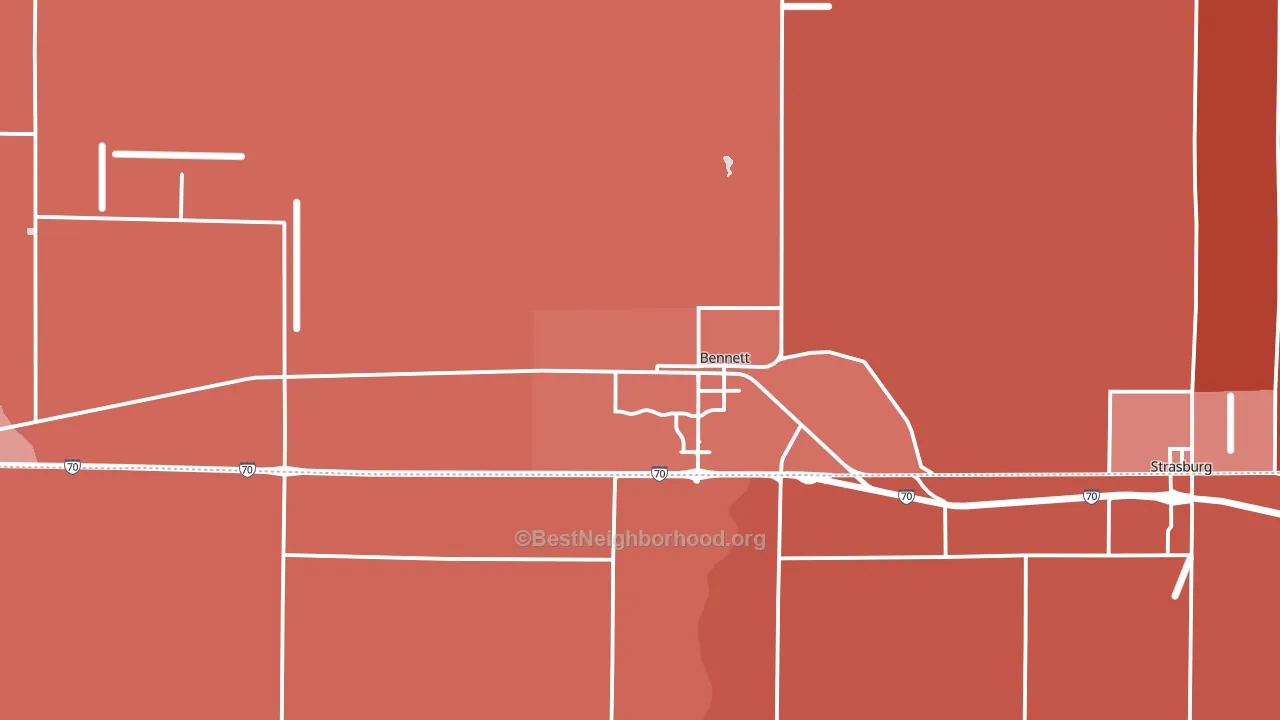 Bennett, CO block-group political-lean map