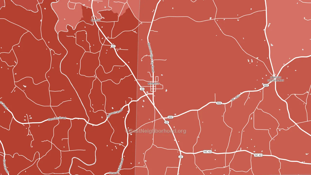 Bennett, NC block-group political-lean map
