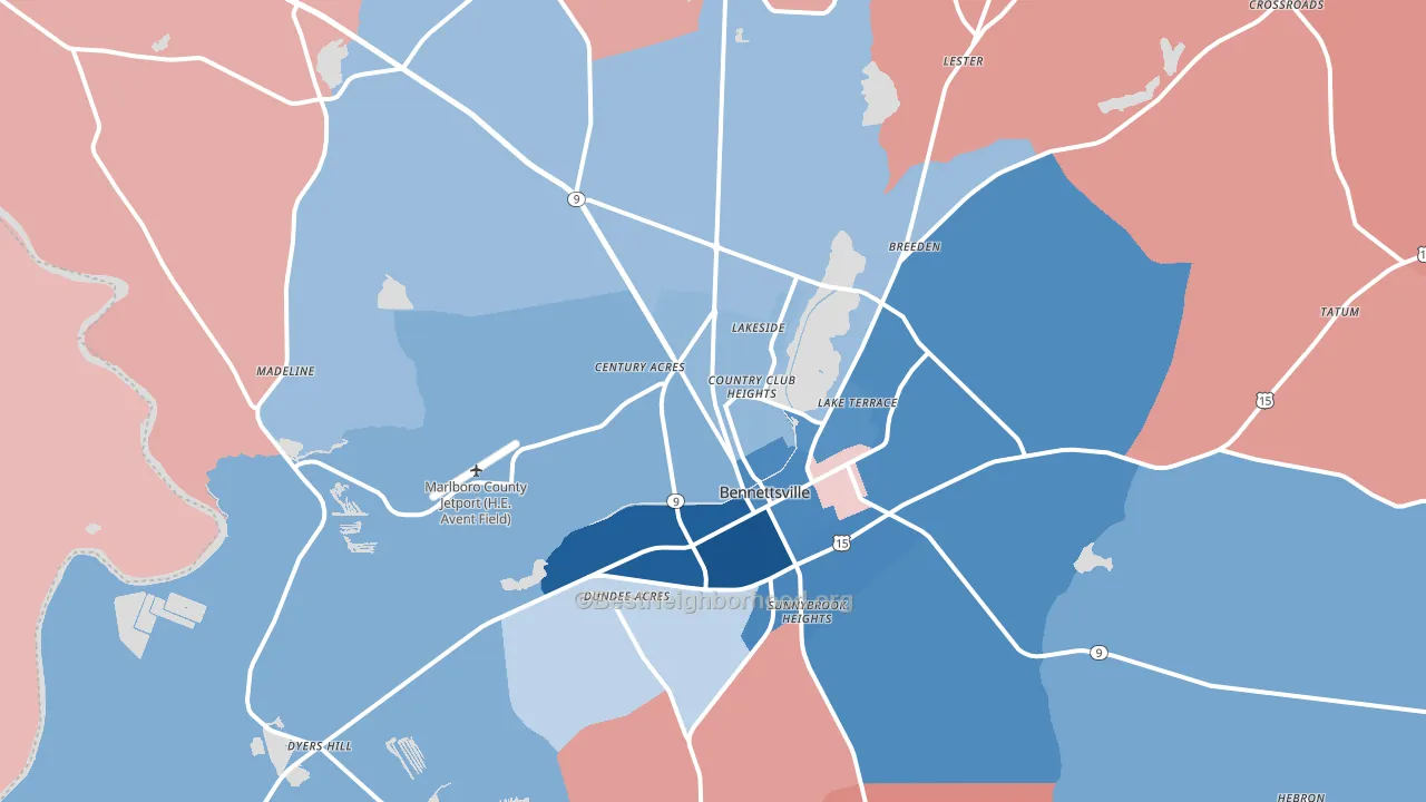 Bennettsville, SC block-group political-lean map