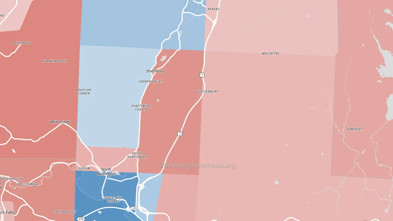 Bennington County, VT block-group political-lean map