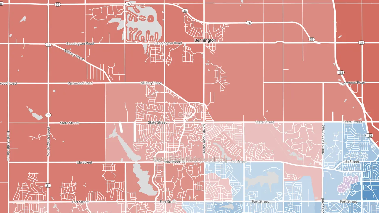 Bennington, NE block-group political-lean map