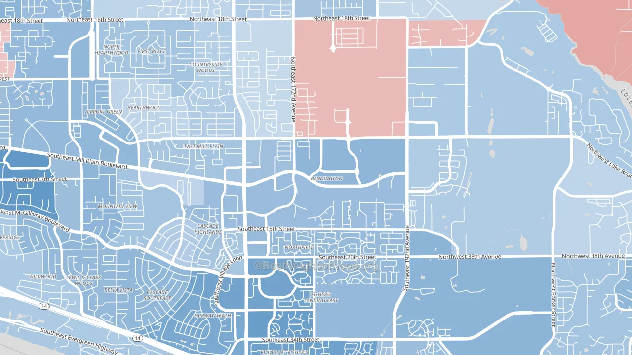 Bennington, Vancouver, WA block-group political-lean map