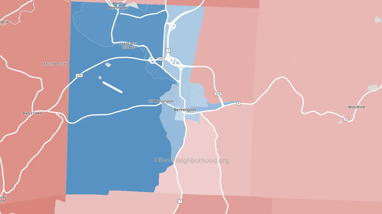 Bennington, VT block-group political-lean map
