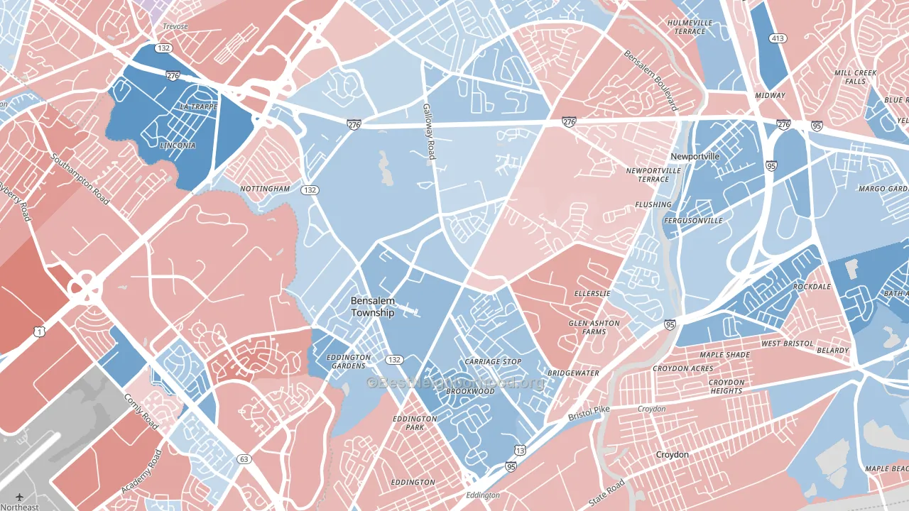 Bensalem, PA block-group political-lean map