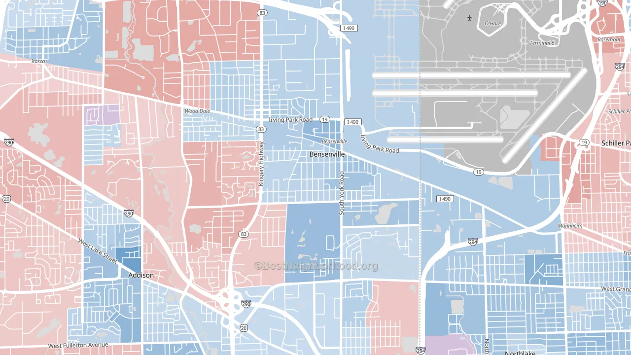 Bensenville, IL block-group political-lean map