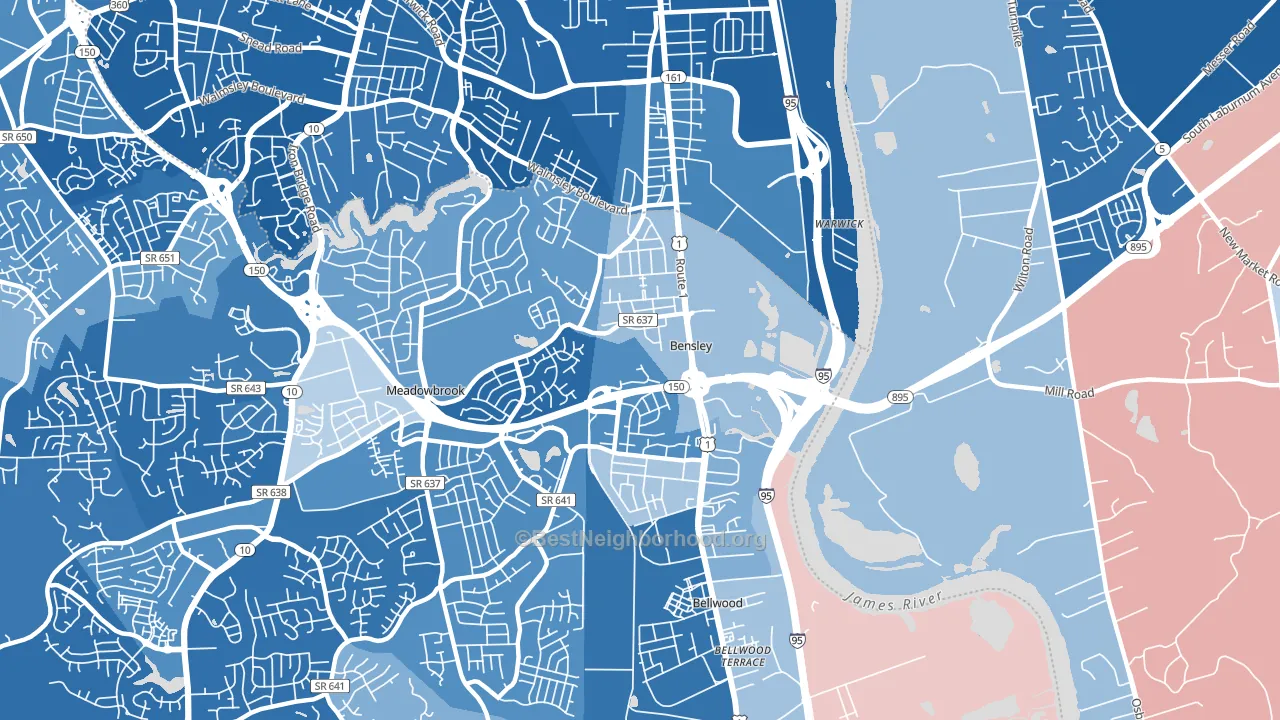 Bensley, VA block-group political-lean map