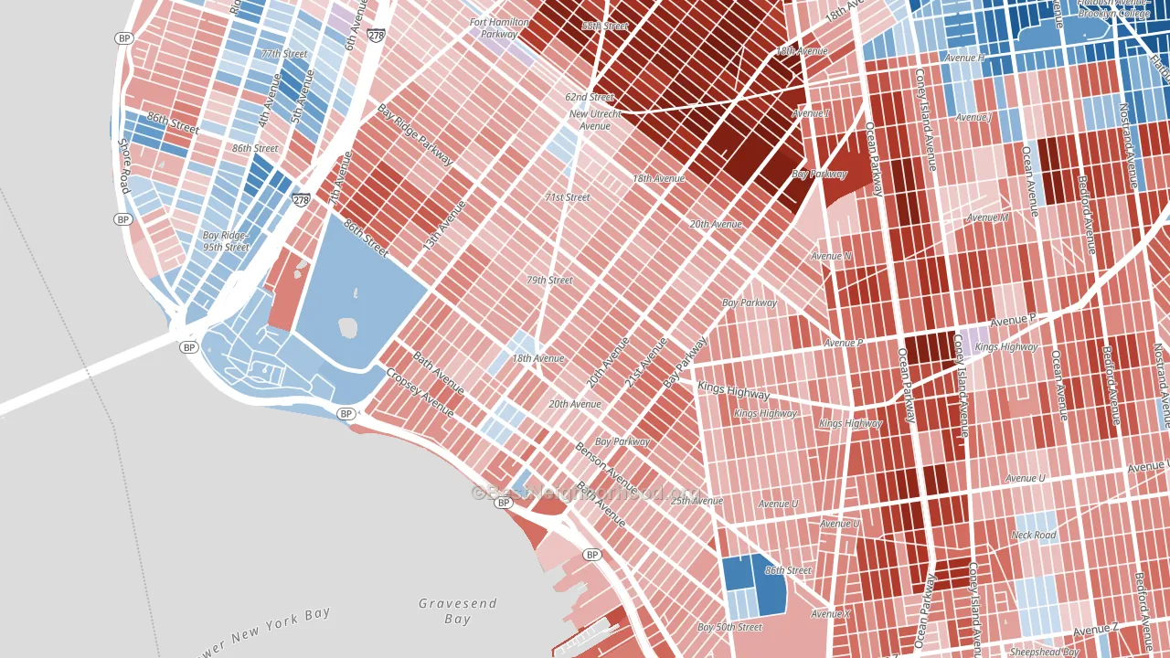 Bensonhurst, Brooklyn, NY block-group political-lean map