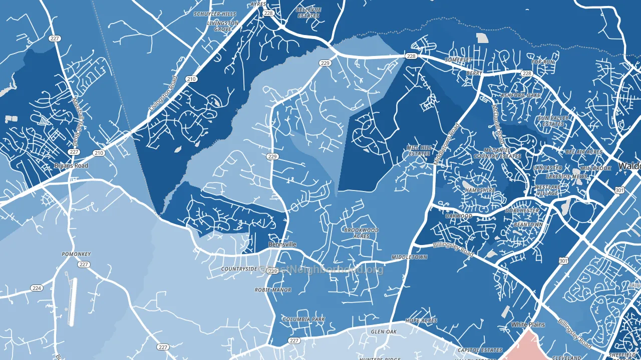Bensville, Waldorf, MD block-group political-lean map