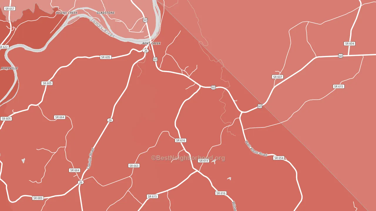 Bent Creek, VA block-group political-lean map