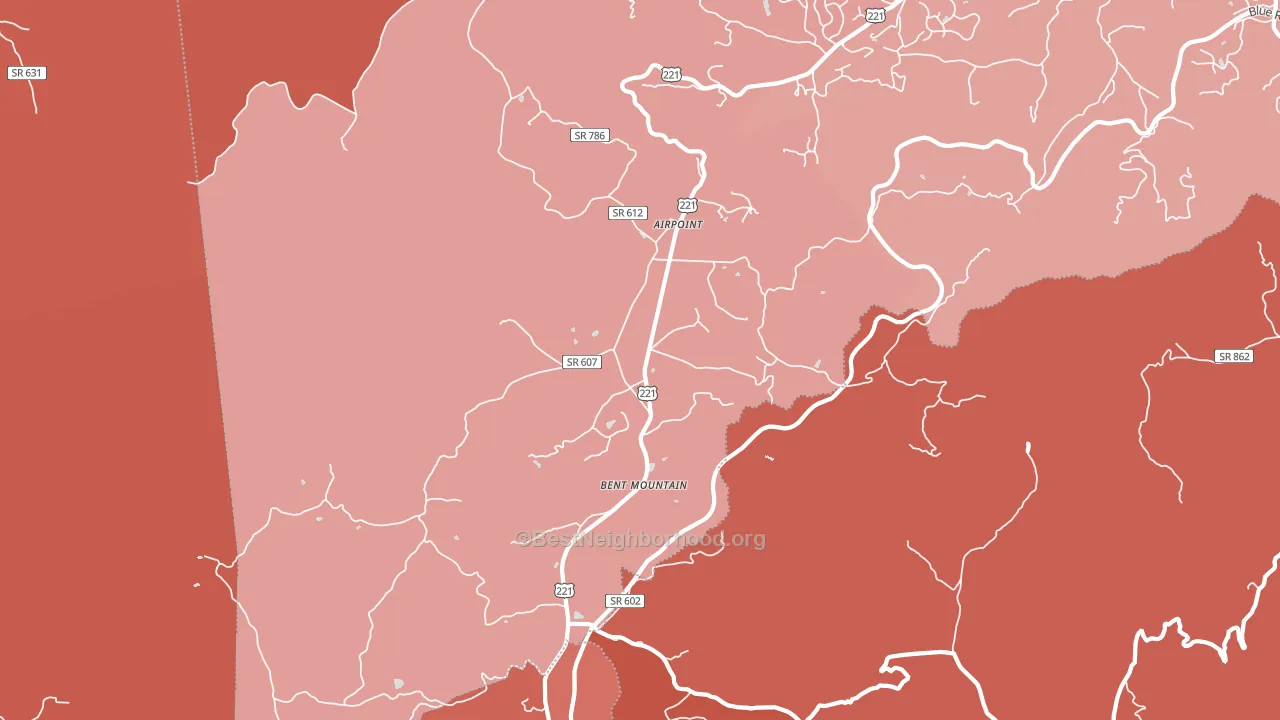 Bent Mountain, VA block-group political-lean map