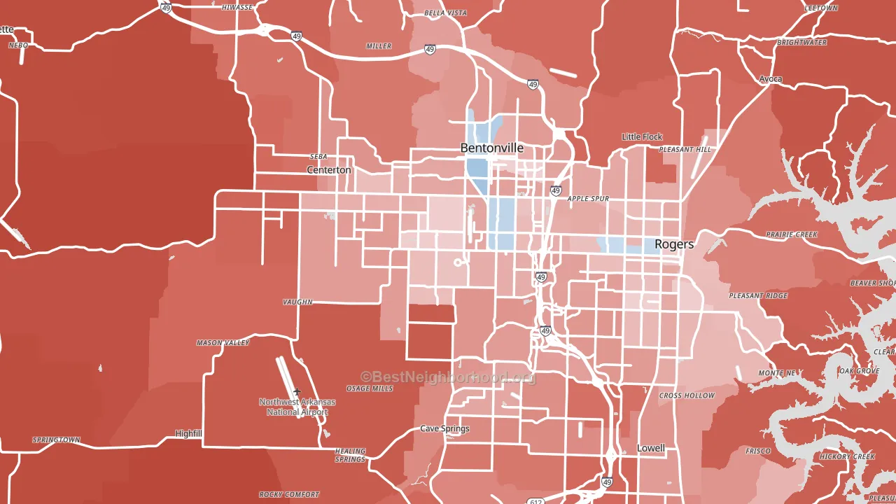 Benton County, AR block-group political-lean map