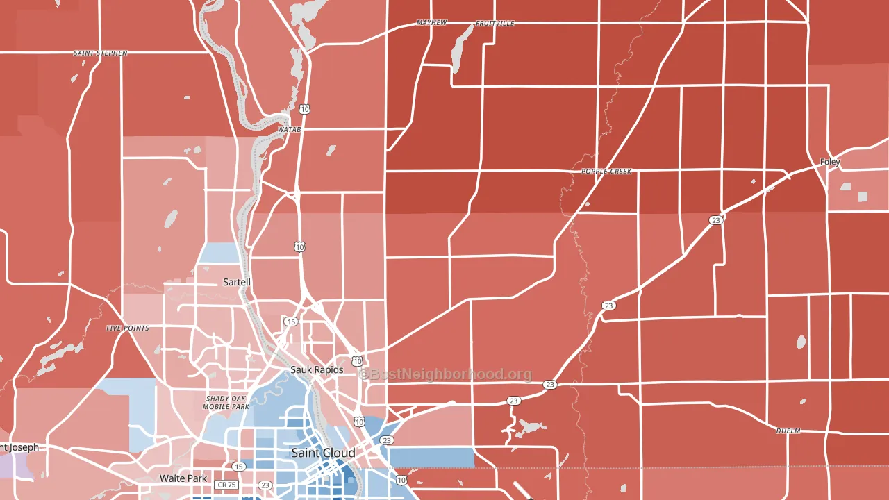 Benton County, MN block-group political-lean map