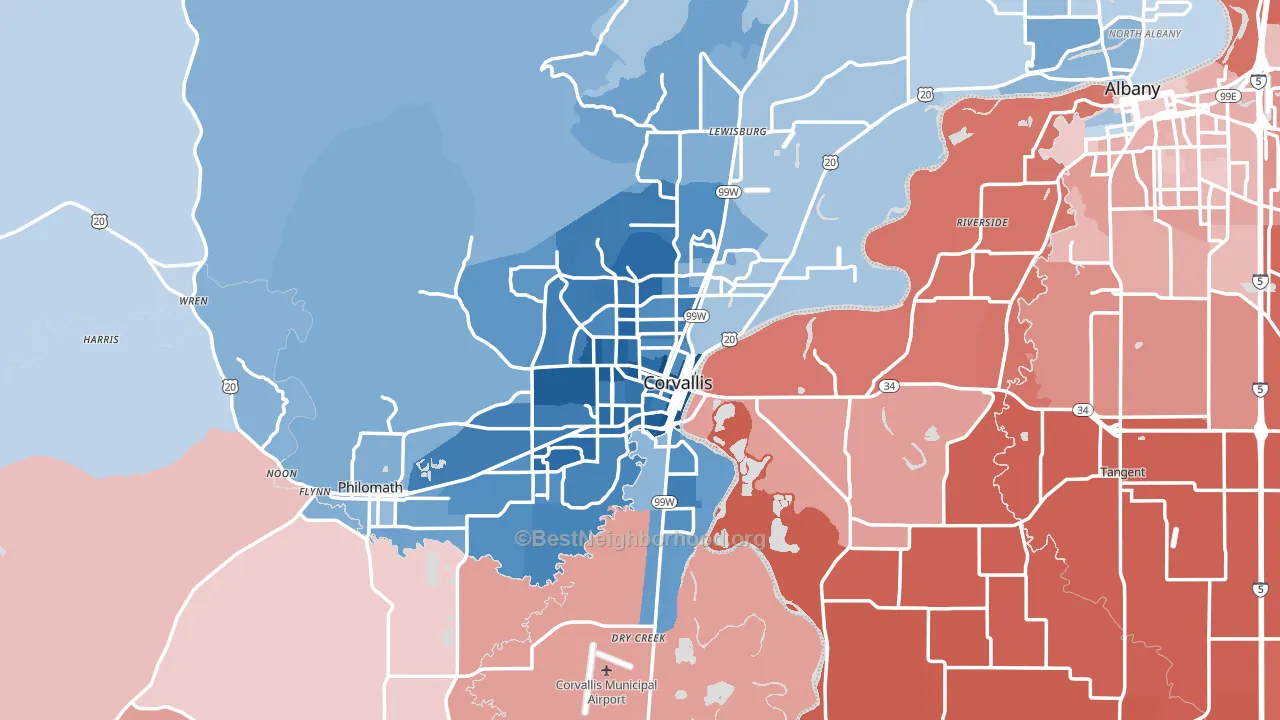 Benton County, OR block-group political-lean map