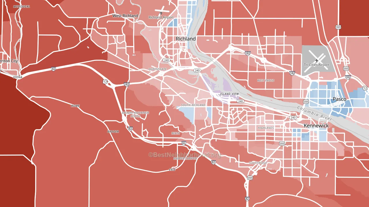 Benton County, WA block-group political-lean map