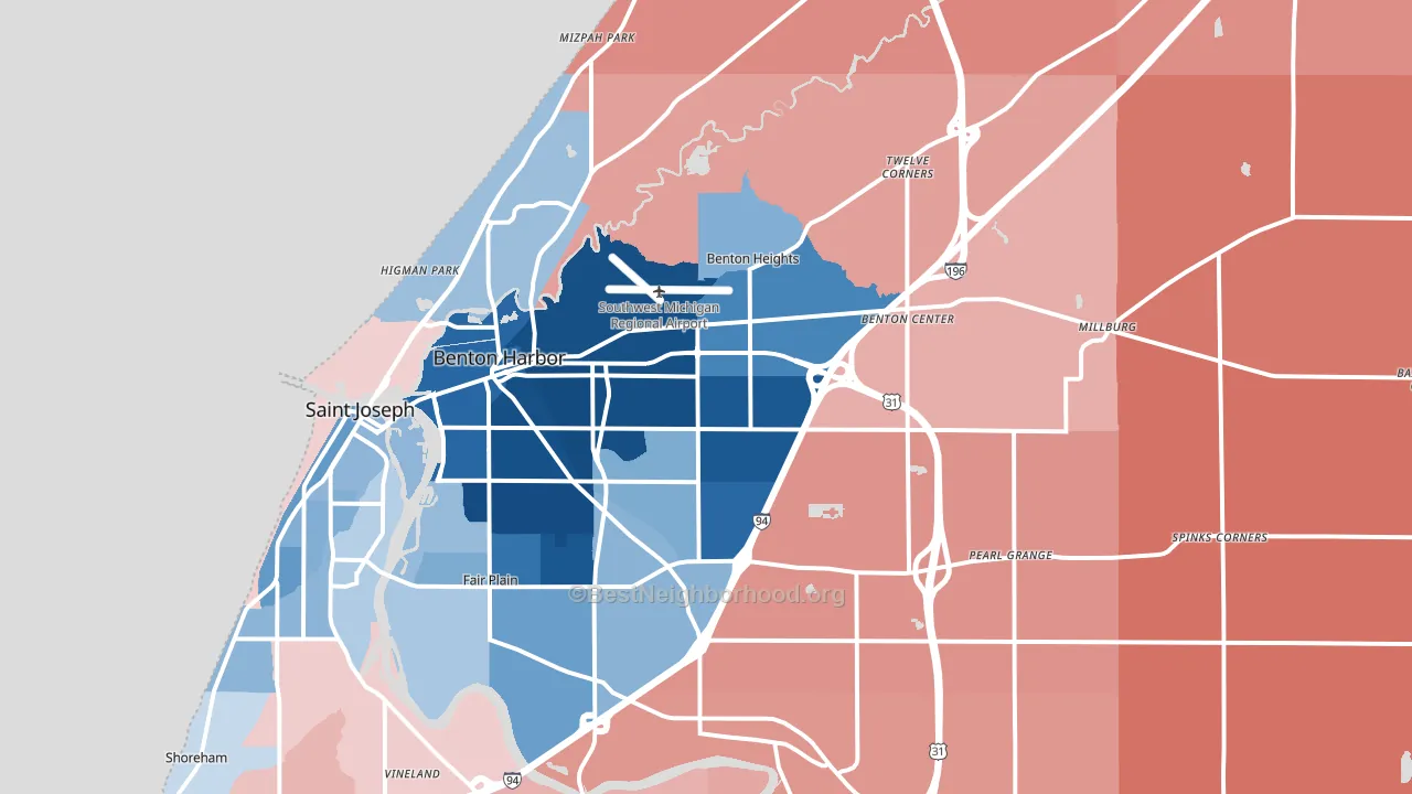 Benton Harbor, MI block-group political-lean map