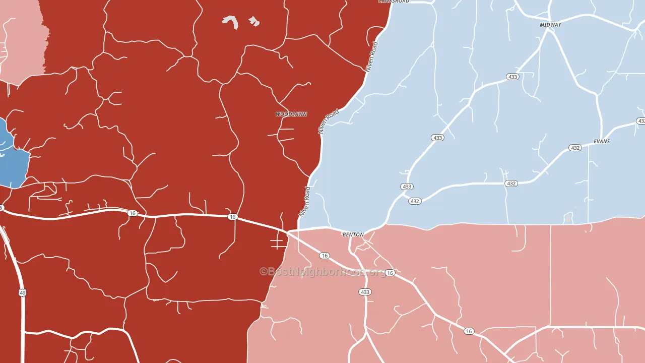 Benton, MS block-group political-lean map