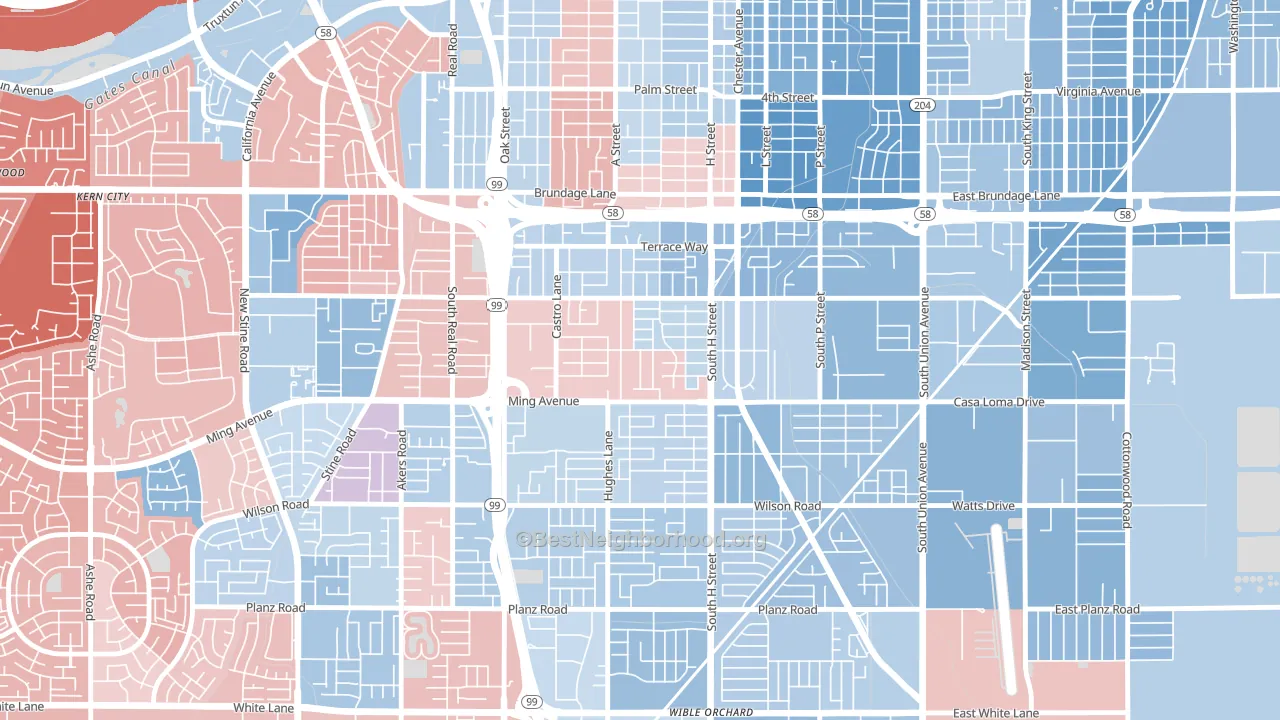 Benton Park, Bakersfield, CA block-group political-lean map