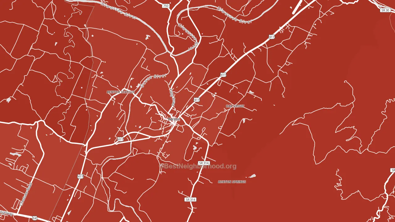 Benton, TN block-group political-lean map