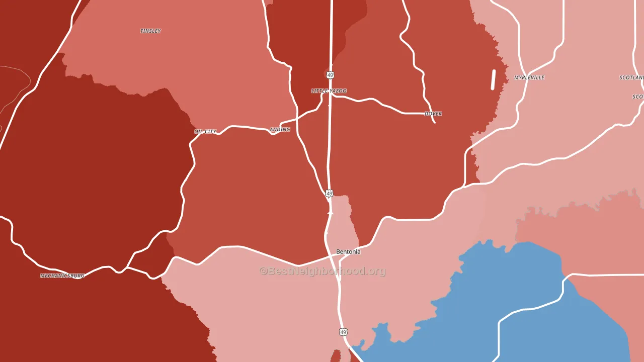Bentonia, MS block-group political-lean map