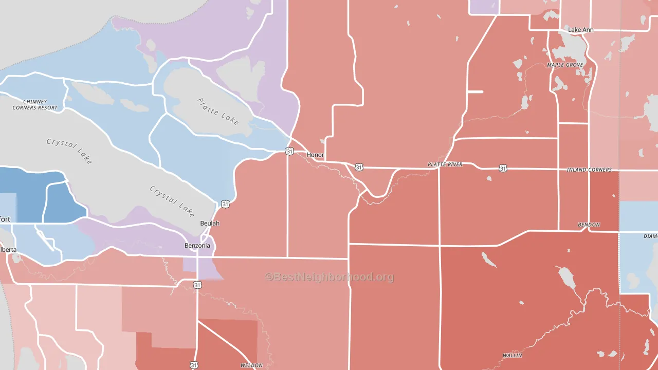 Benzie County, MI block-group political-lean map