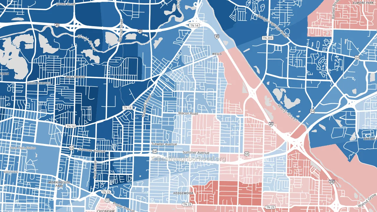 Berclair-Highland Heights, Memphis, TN block-group political-lean map