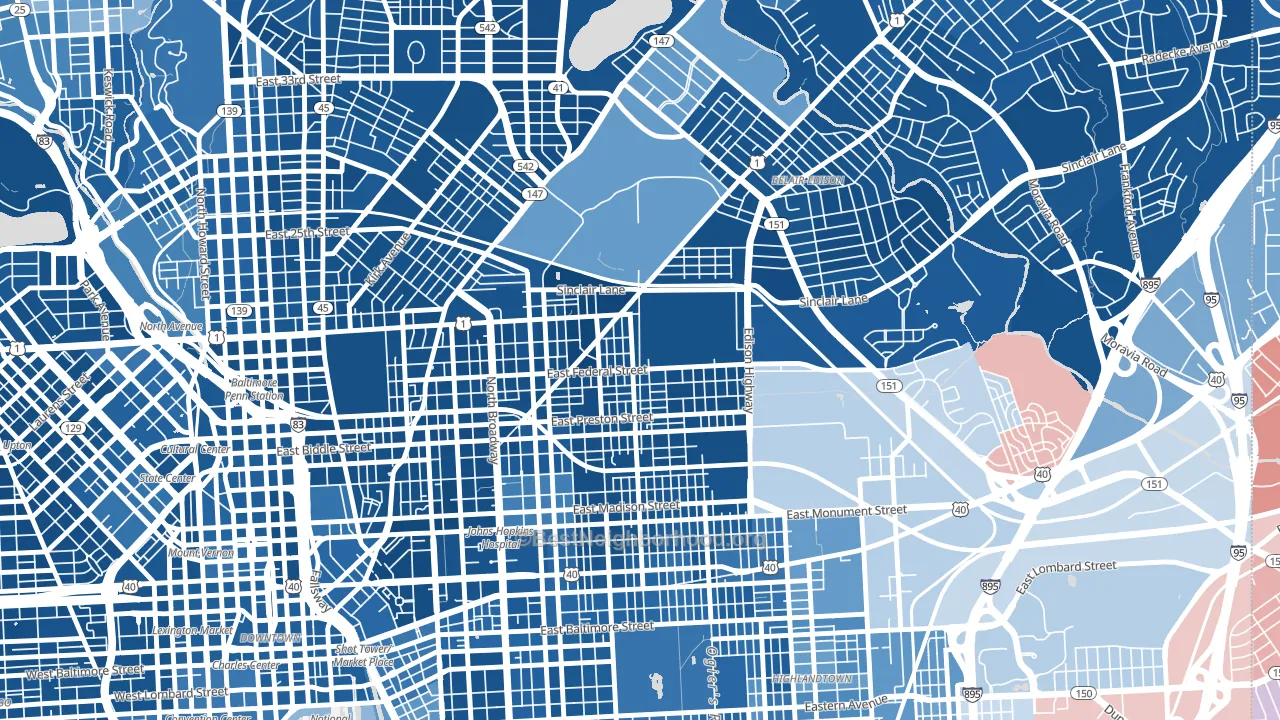 Berea, Baltimore, MD block-group political-lean map