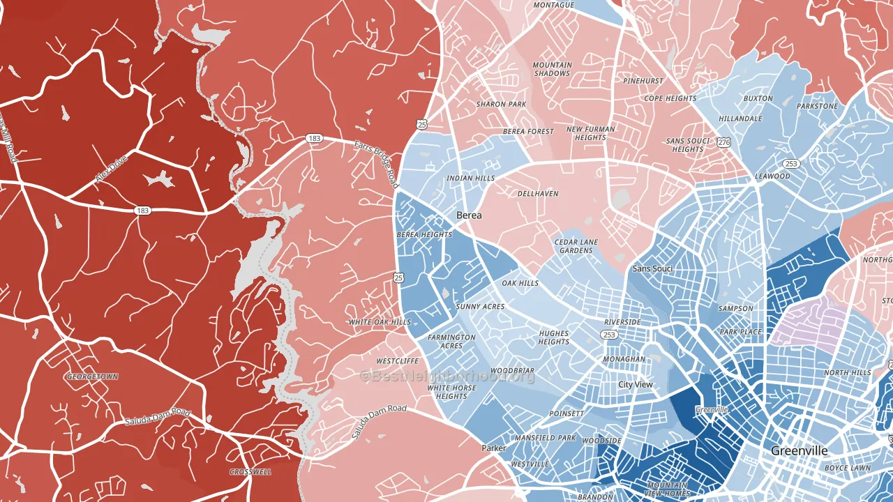 Berea, SC block-group political-lean map