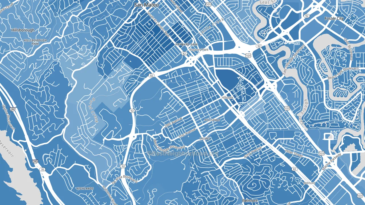 Beresford, San Mateo, CA block-group political-lean map