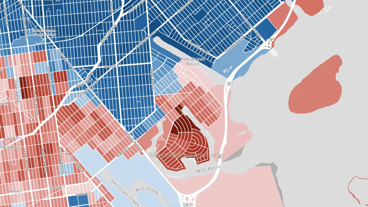 Bergen Beach, Brooklyn, NY block-group political-lean map