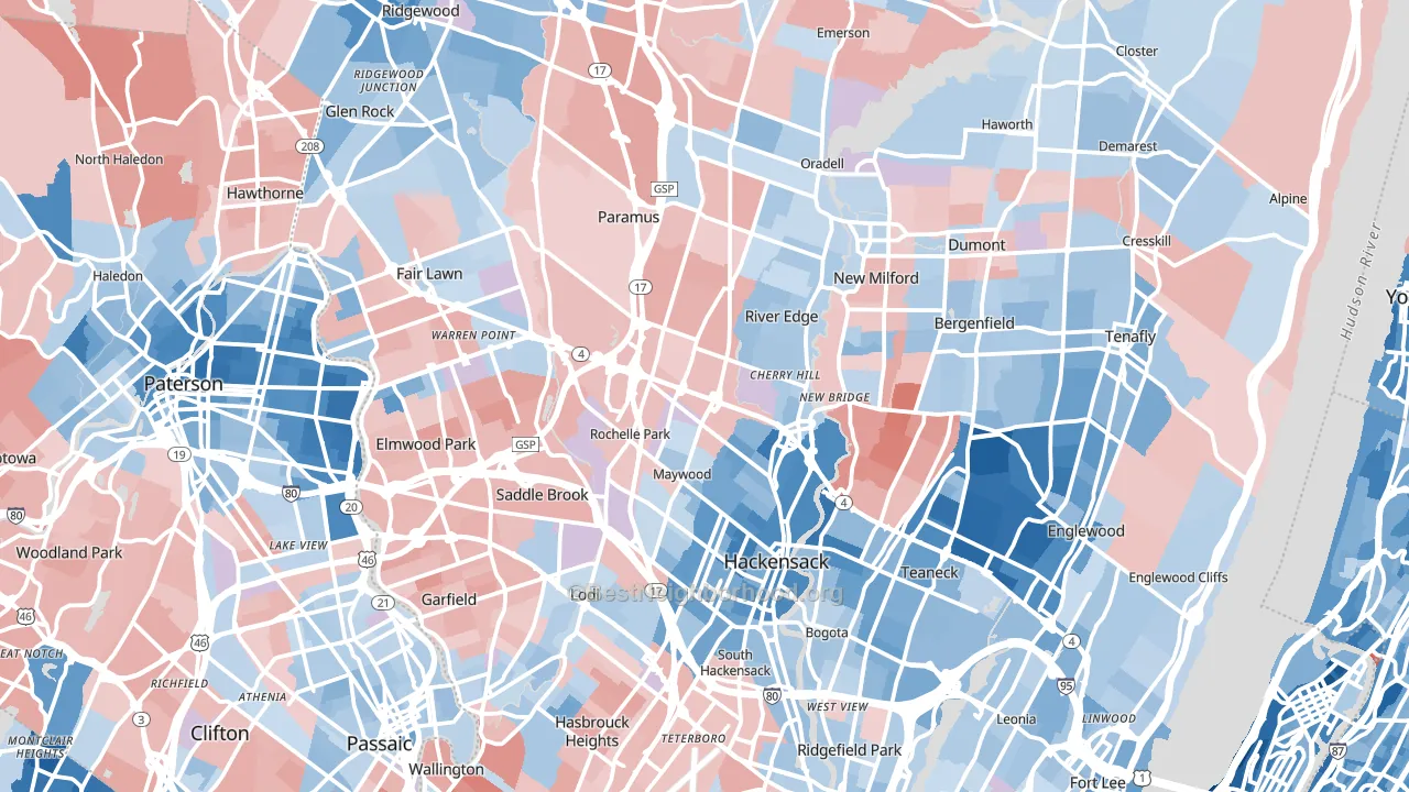 Bergen County, NJ block-group political-lean map