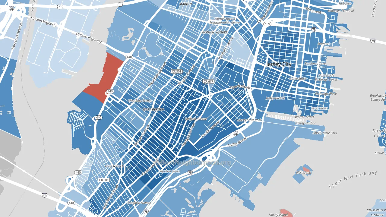 Bergen-Lafayette, Jersey City, NJ block-group political-lean map