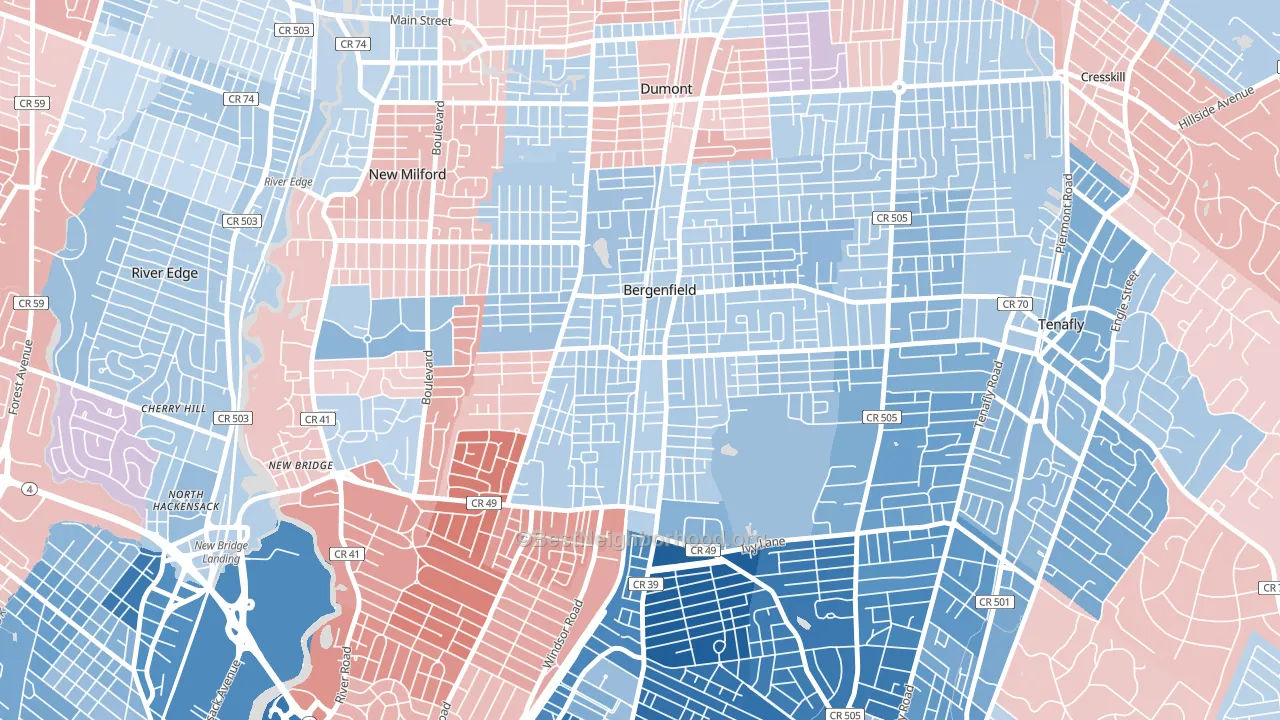 Bergenfield, NJ block-group political-lean map