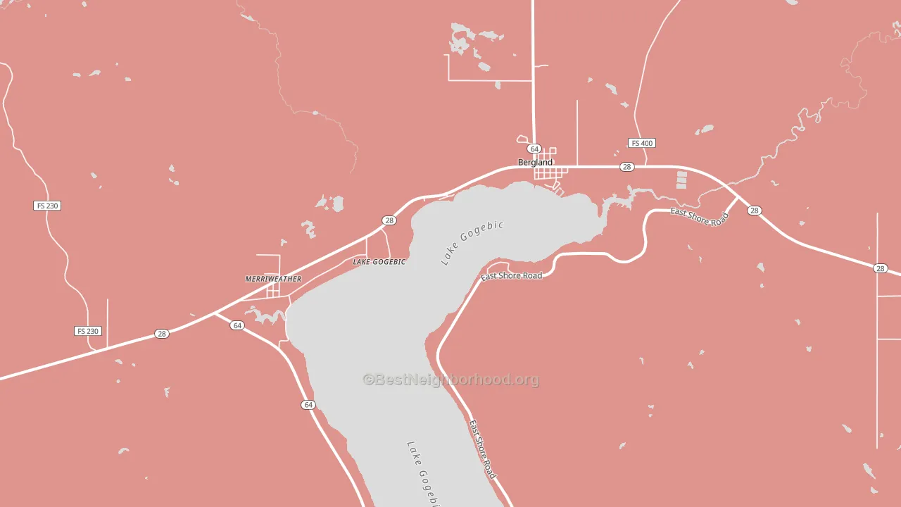 Bergland, MI block-group political-lean map